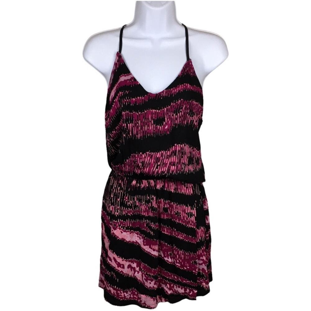 Karina Grimaldi‎ Dress Ewan Printed Mini Pink Black V-Neck Women's XS Party NEW